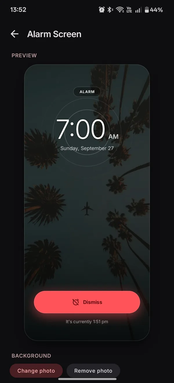 Alarm screen customisation