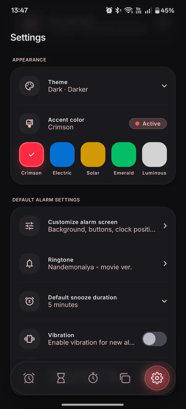 Appearance settings